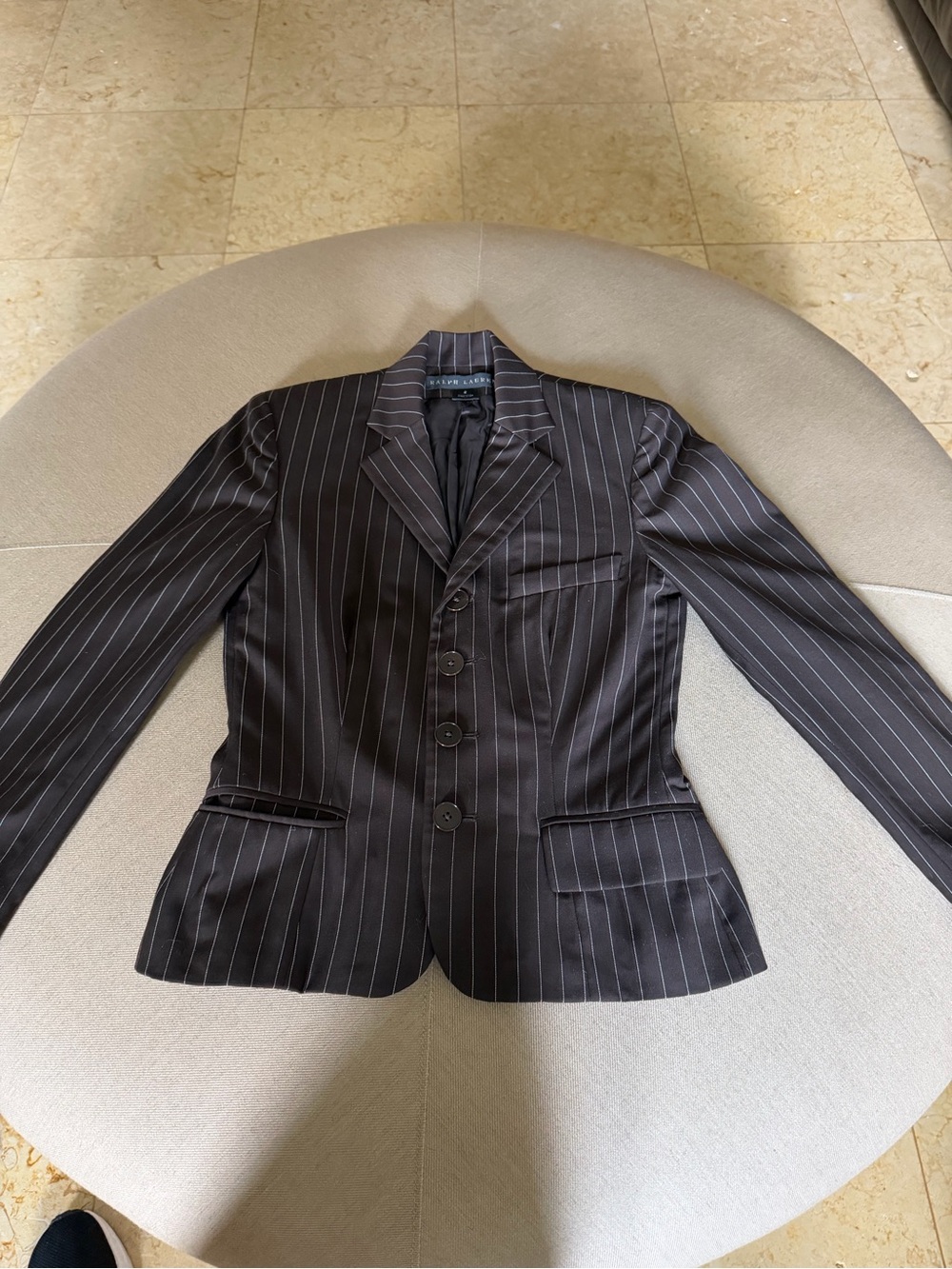 Ralph Lauren Brown Pinstripe Fitted Blazer